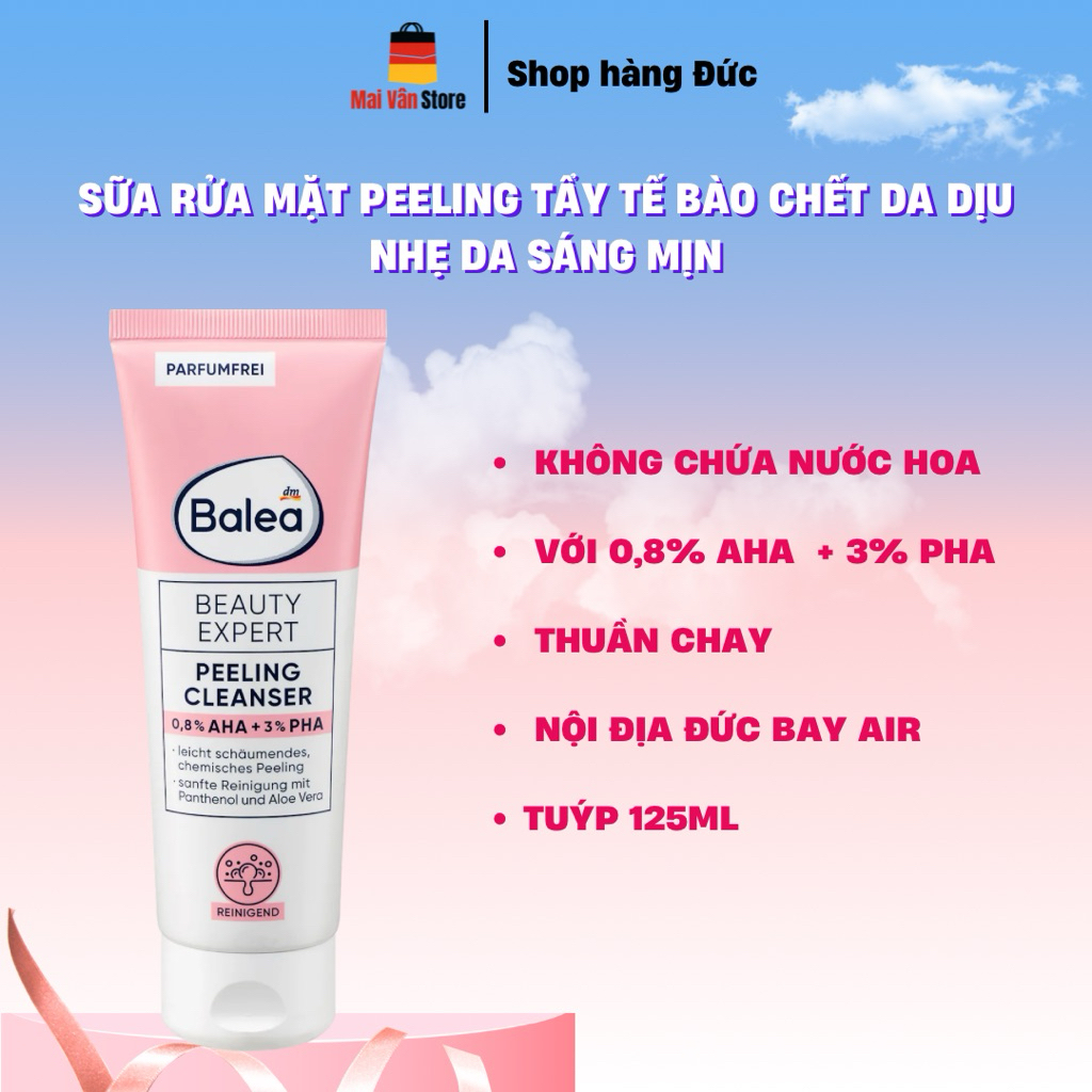 Sữa Rửa Mặt Tẩy Tế Bào Chết Balea Peeling AHA PHA Dịu Nhẹ Cho Da Nhạy Cảm, Sáng Mịn 100ml Đức đủ bil