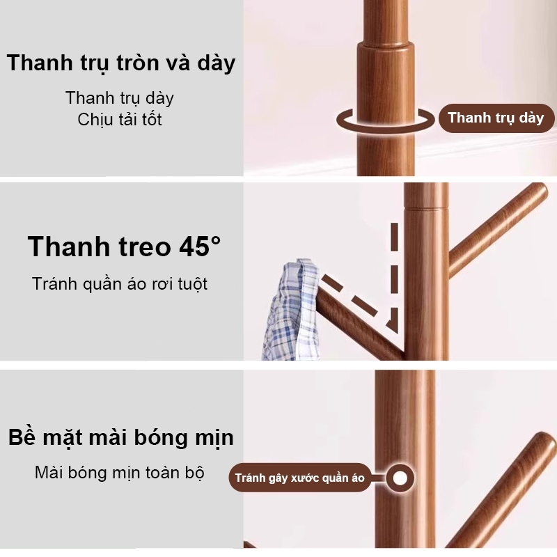 XUXU Giá Treo Quần Áo Gỗ Tự Nhiên Đứng Sàn – Bền Bỉ, Giá Rẻ, Tải Trọng Lớn, Thiết Kế Đẹp | BigBuy360 - bigbuy360.vn