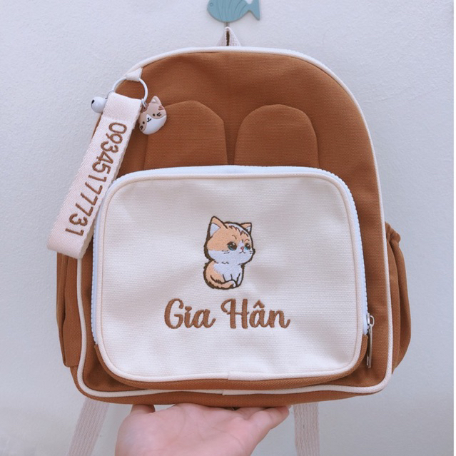 Balo thêu tên bé style Hàn Quốc