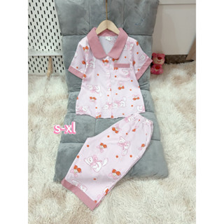 22-48kg. Bộ pijama quần lửng cổ lá sen tiểu thư bé gái chất liệu LỤA MANGO mềm mịn mát