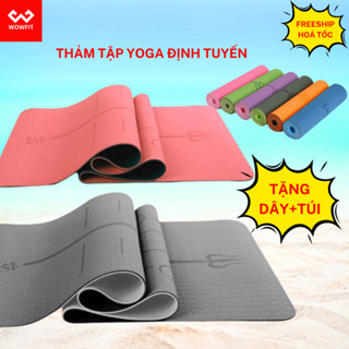 Thảm tập yoga, thảm tập gym WOWFIT chống trượt có định tuyến, 2 lớp cao cấp  8mm tại nhà