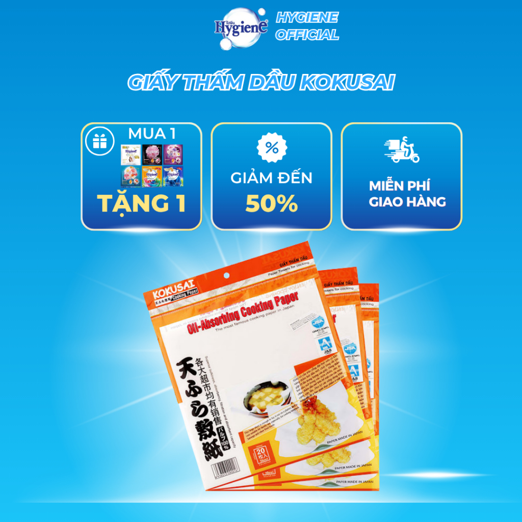 Giấy thấm dầu thực phẩm KOKUSAI Nhật Bản giấy thấm dầu ăn đồ chiên rán nhà bếp gói 20 tờ/1 túi