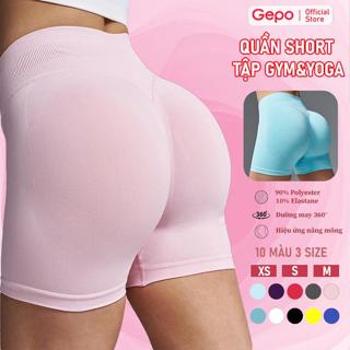 Quần short đùi nữ tập gym yoga cạp cao 7cm vải dệt kim 10% Elastane co giãn 4 chiều thoáng khí GP128