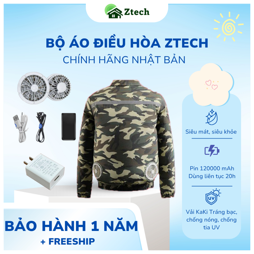 ÁO ĐIỀU HÒA CHÍNH HÃNG ZTECH  [ Loại 1 ]| ÁO ĐIỀU HÒA 22V - PIN 120000mAh | Dùng liên tục 20 tiếng|