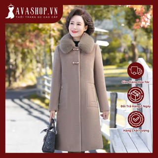 Áo Khoác Dạ Lông Cổ Lông Chồn Mùa Đông Cho Mẹ AD15 - Hàng Quảng Châu Cao Cấp