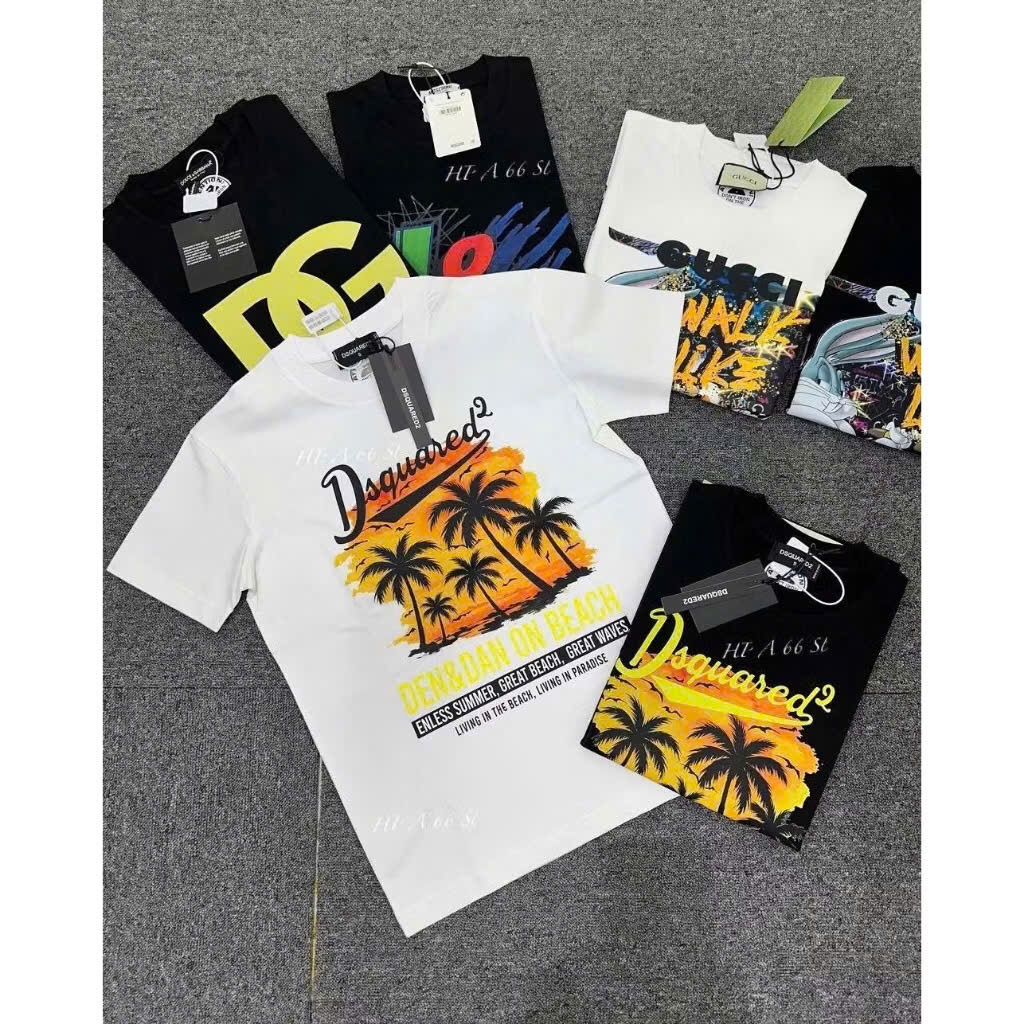 Áo phông Dsquared2 họa tiết cây dừa BÃI BIỂN,áo thun nam nữ DSQ CÂY DỪA HÈ hot trend boy phố