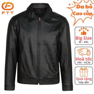 Áo khoác da bò nam cao cấp FTT Leather Collar Jacket chất liệu bền bỉ không bong, tróc, nổ, AD401