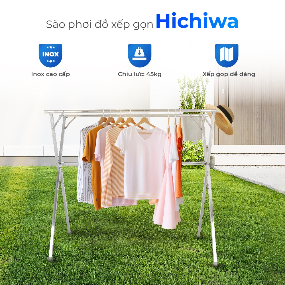 Sào phơi quần áo Hichiwa QUI PHÚC, inox cao cấp, bền chắc, gấp gọn, tăng chỉnh kích thước linh hoạt | BigBuy360 - bigbuy360.vn