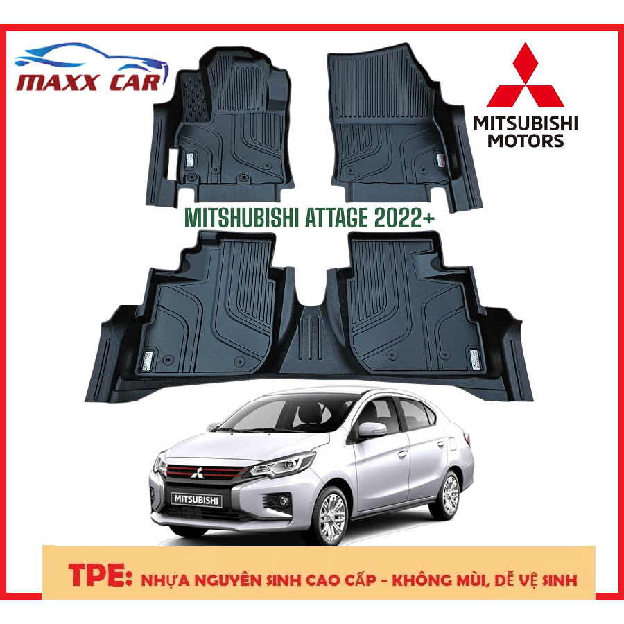 ATTRAGE 2022+Thảm lót sàn MAXXCAR cho xe MITSUBISHI ATTRAGE 2022+ AT VÀ MT nhựa TPE nguyên sinh 5D