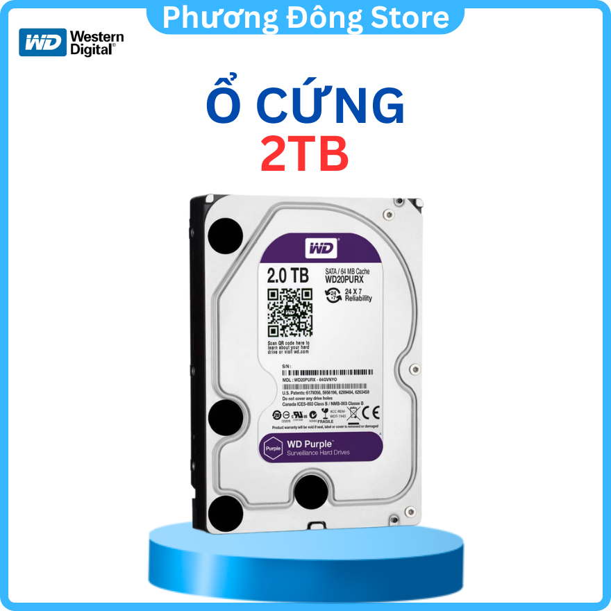 Ổ Cứng HDD WD Purple™ (Tím) 2Tb WD20PURZ - 1Tb WD10PURZ, Sata III/64MB/3.5 " - Hàng chính hãng
