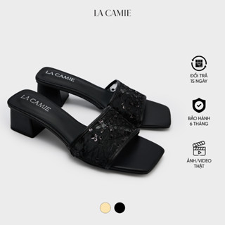 Dép thiết kế cao cấp sang trọng chất liệu Da microfiber kết hợp vải dệt thương hiệu LaCamie DC5B0096