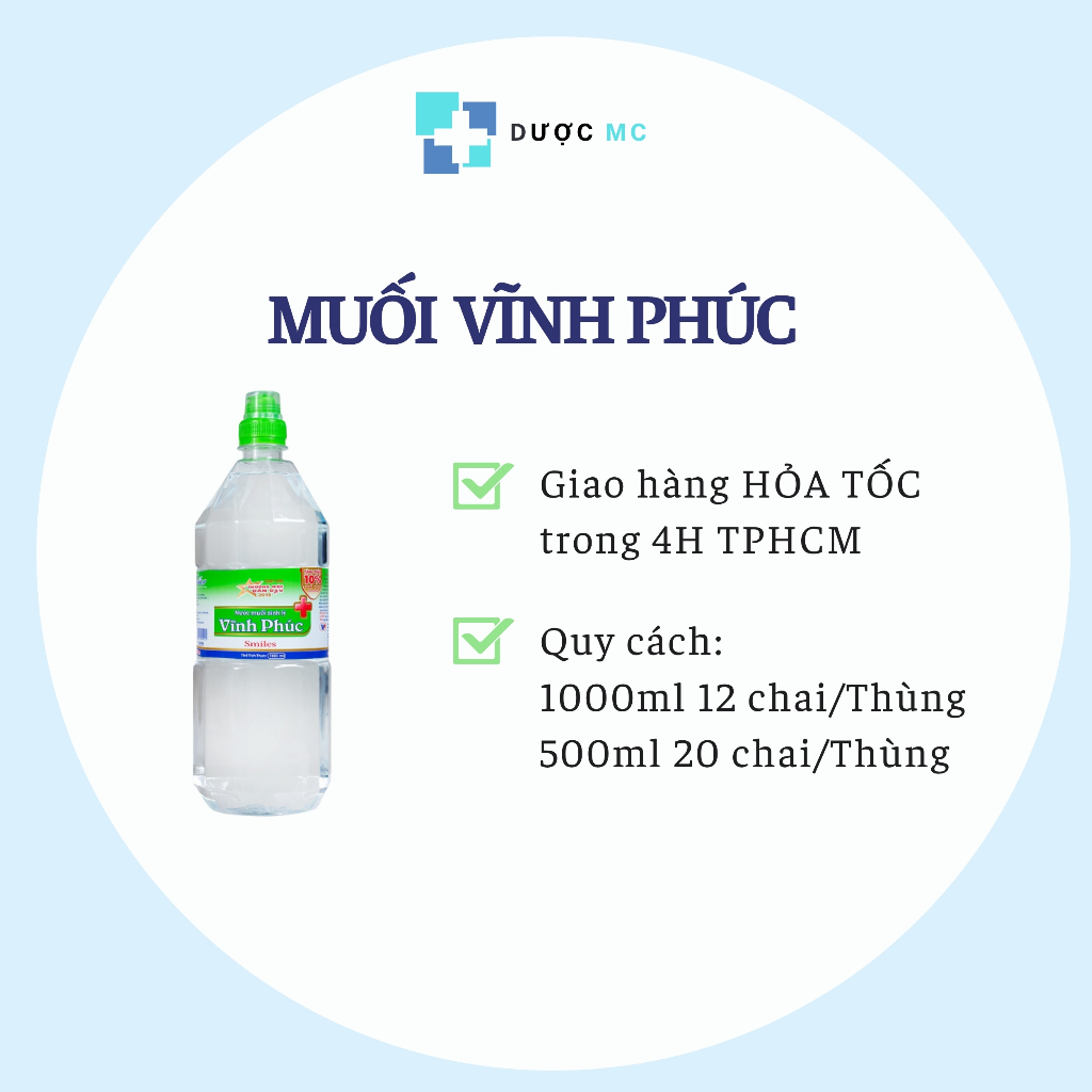 [12 Chai 1000ml] Nước muối sinh lý súc miệng Vĩnh Phúc vệ sinh răng miệng, ngừa viêm răng, đau họng