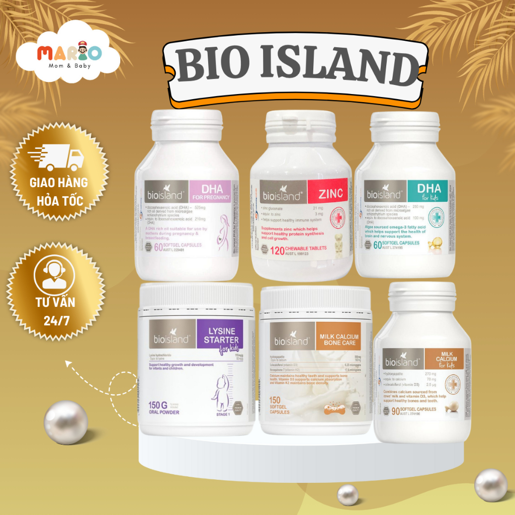 Bio Island Viên Bổ Sung Canxi, DHA, Kẽm Zinc, Lysine Bioisland Úc Cho Mẹ và Bé