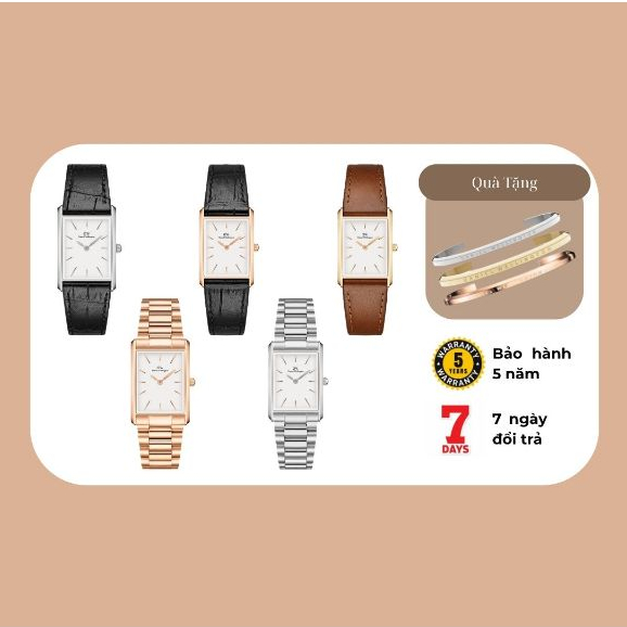 (Tặng Vòng Tay) Đồng Hồ Nam Nữ Daniel Wellington-DW Unisex Bound mặt chữ nhật 32mmx22mm