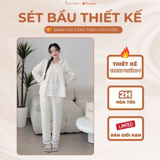 Bộ Bầu Dáng Suông Tay Lỡ Vải Xước Hàn Khóa Cho Bé Tuti Joamom Mặc Trong Phòng Điều Hòa Không Lạnh - JBB0060