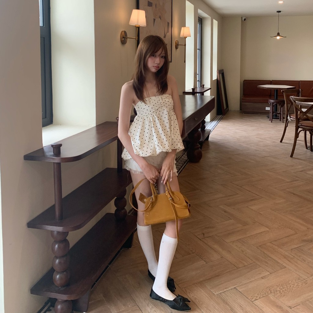 AREUM ÁO BÍ chấm bi Cúp Ngực AME Top Bo Chun [KHÔNG MÚT NGỰC] | BigBuy360 - bigbuy360.vn