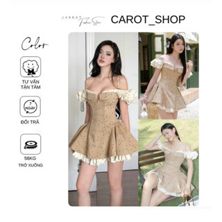 VN23 (có bigsize- hàng chuẩn 4 lớp ) Váy chấm bi nâu phối kem tiểu thư sang chảnh by CarrotShop