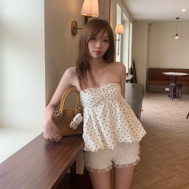 AREUM ÁO BÍ chấm bi Cúp Ngực AME Top Bo Chun [KHÔNG MÚT NGỰC] | BigBuy360 - bigbuy360.vn