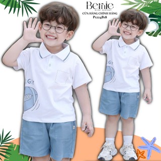 Bộ polo cộc tay bé trai Bernie in bóng bầu dục - Bộ quần áo bé trai mùa hè 9-26kg - P1224B18