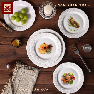  Combo Đĩa Sứ Trắng Cao Cấp Phong Cách Âu Sang Trọng Đĩa Tròn Trắng Đĩa sứ sâu lòng đĩa sứ nông 