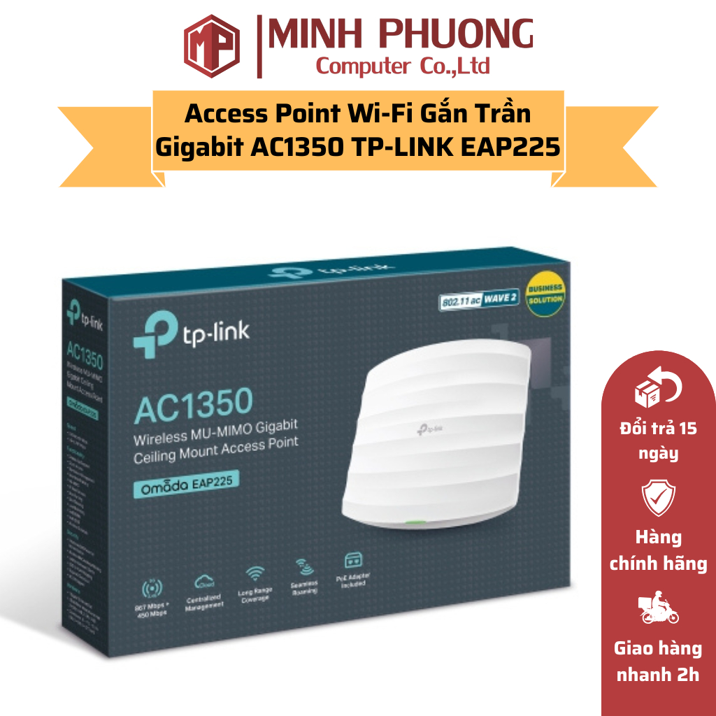 Wi-Fi Access Point Gắn Trần Gigabit AC1350 MU-MIMO TP-LINK Model EAP225 - Hàng chính hãng