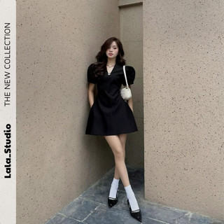 [ Sẵn hàng ] Soyoung•LALASTUDIO• Váy cổ V tay bồng dáng ngắn siết eo chân váy chữ A tôn đang tiểu thư thanh lịch