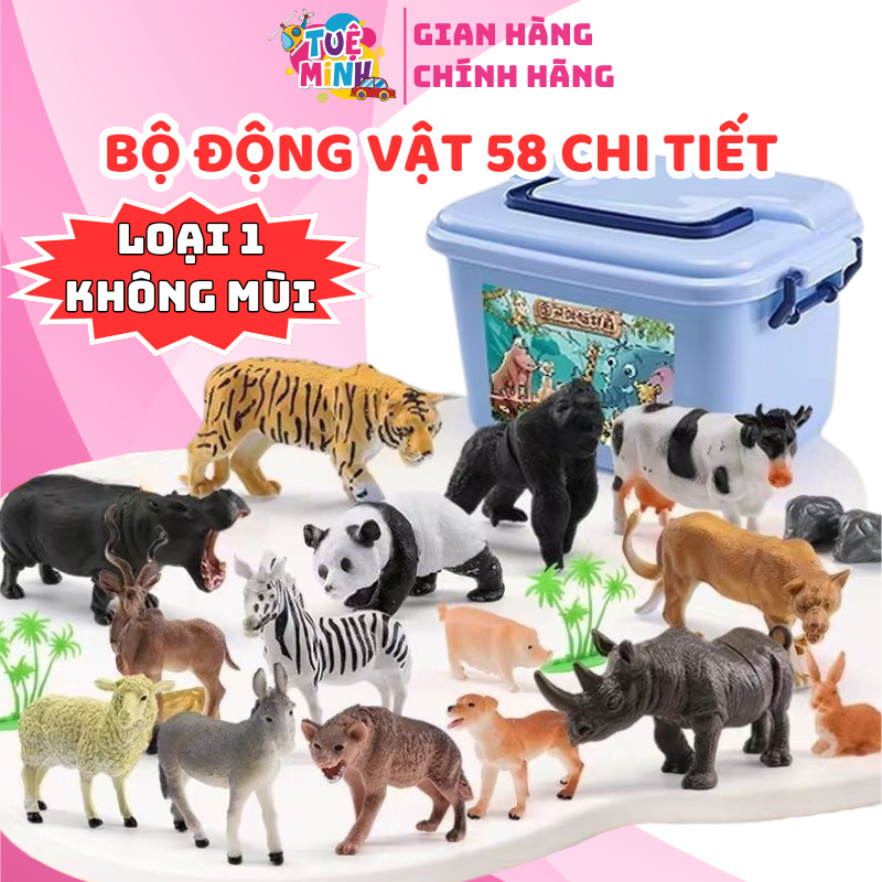 Bộ Động Vật 58 Chi Tiết Cho Bé Nhựa ABS An Toàn Không Mùi, Đồ Chơi Mô Hình Con Vật