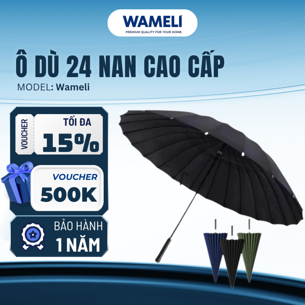 Ô dù che mưa wameli loại to 24 nan, dù che mưa, dù đi mưa siêu to, cứng, chống tia UV