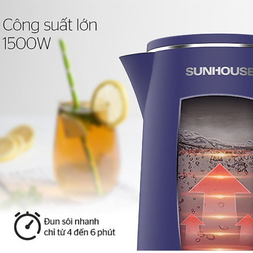 Ấm siêu tốc SUNHOUSE SHD1355 , inox 2 lớp 1.8L, công suất 1500W, thân chống bỏng, bảo hành 12 tháng, hàng chính hãng | BigBuy360 - bigbuy360.vn