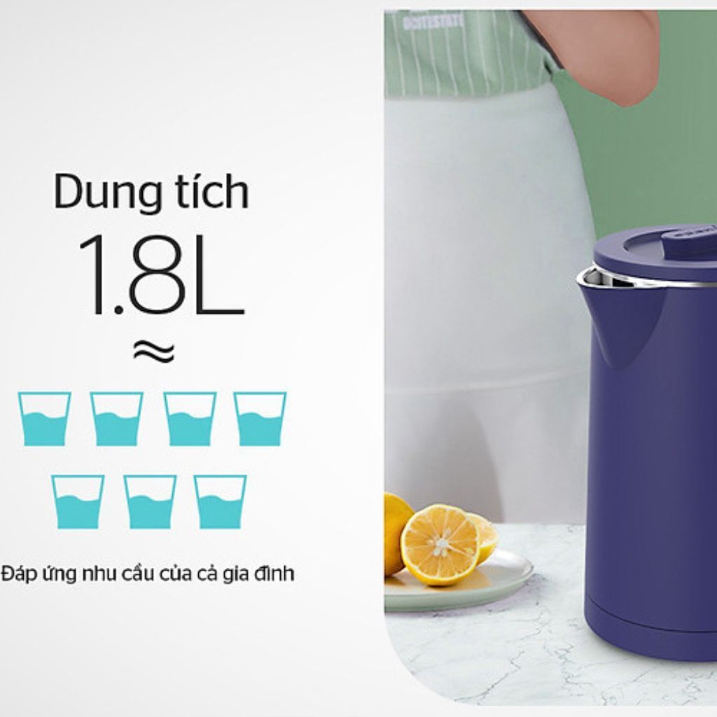 Ấm siêu tốc SUNHOUSE SHD1355 , inox 2 lớp 1.8L, công suất 1500W, thân chống bỏng, bảo hành 12 tháng, hàng chính hãng | BigBuy360 - bigbuy360.vn