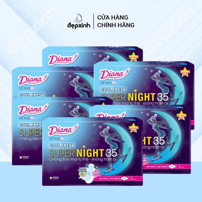Lốc 6 gói băng vệ sinh ban đêm Diana Sensi Cool Fresh Night (35cm x 3 miếng)