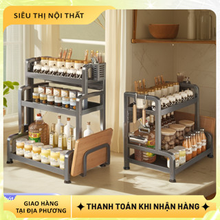Kệ Đựng Gia Vị INOX 304 Kệ hũ Gia Vị 2/3 tầng Công Suất Lớn để bát đũa dao thớt đa năng Tiết Kiệm Không Gian