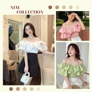  Áo Trễ Vai 2 Tầng Tiểu Thư Babydoll  Áo Cúp Ngực Bèo Ôm Eo Tôn Dáng Kiểu Hàn Quốc Thiết Kế Đi Biển Đi Chơi Giá Rẻ 