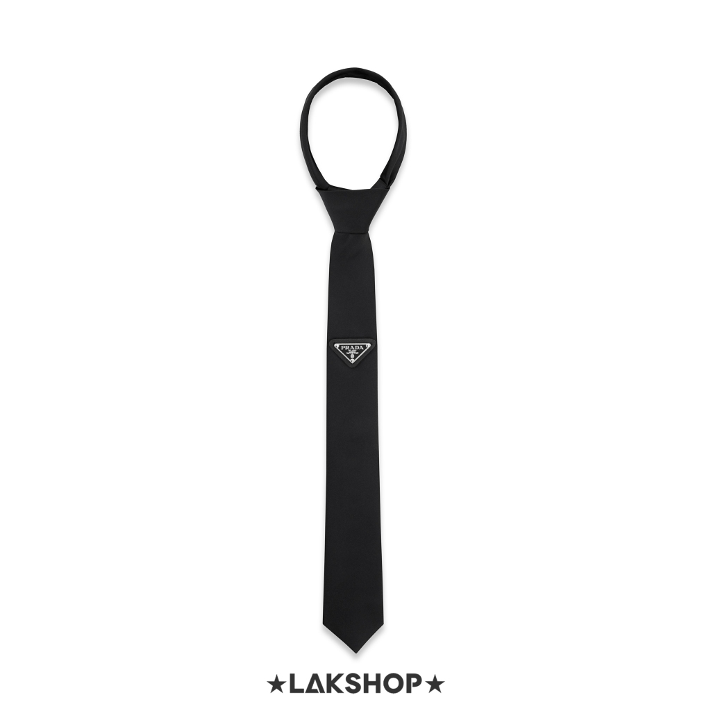 Cà Vạt Pra.Đa Logo Gabardine Tie In Black (7cm) - New version with Tag