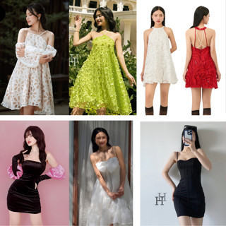  SALE  Hỉn Hỉn Store Đầm babydoll suông rộng viền bèo tay dài váy tiểu thư màu hồng - xanh đen - trắng - đen 