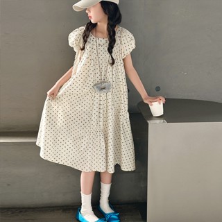 Váy chấm bi cho bé gái mùa hè 2025 quần áo trẻ em mùa hè mới cho bé gái phong cách Hàn Quốc cỡ trung và lớn cho trẻ em