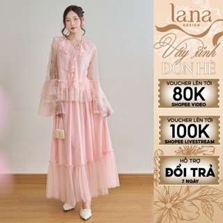 Set váy ĐAN MAI thiết kế LA.NA DESIGN màu hồng ren họa tiết hoa phối tơ tiểu thư, ngọt ngào - SV178