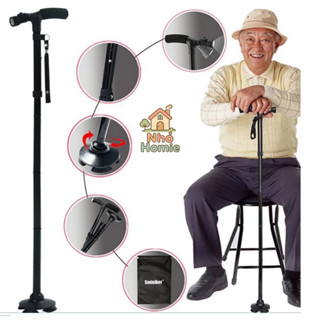 Gậy Đi Bộ Cho Người Già, Gậy Chống Gấp Gọn Có Đèn Pin, Chân Chống Trượt – Chống Té, Tăng Độ An Toàn