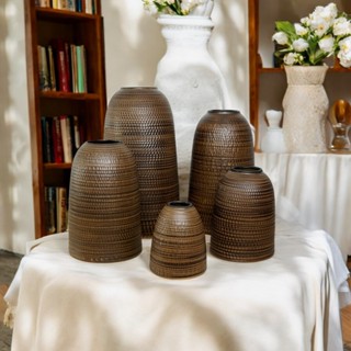 Bình Gốm Bát Tràng Dáng Chuông Hoạ Tiết Vân Nâu Mộc