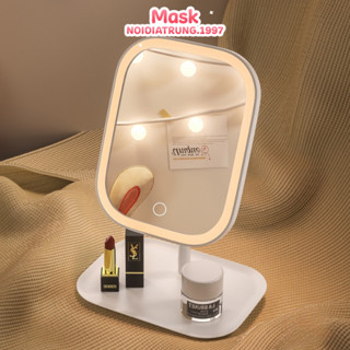 Gương Trang Điểm Để Bàn Có Đèn Led Cảm Ứng 3 Chế Độ Ánh Sáng Xoay 180 Độ