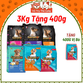 (3Kg Tặng 400g) Thức ăn hạt cho Chó con, Chó trưởng thành Ganador