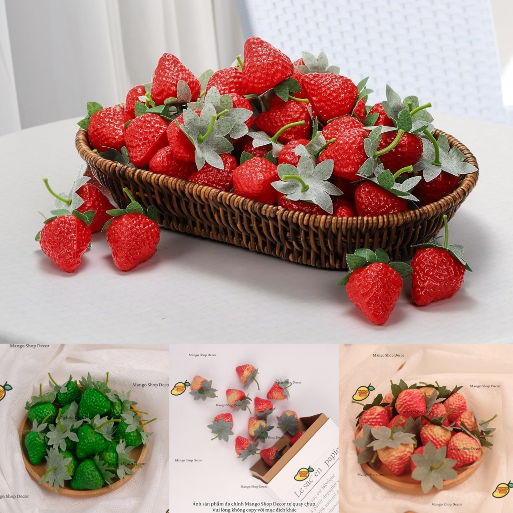Set 3 Quả dâu tây nhựa giống thật phụ kiện chụp ảnh