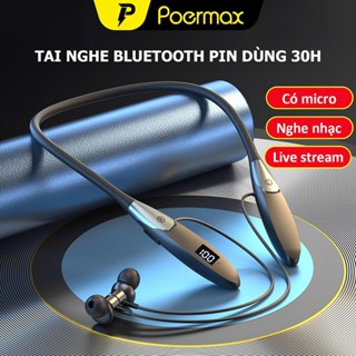 Tai nghe Bluetooth không dây quàng cổ Poermax  BT116 âm thanh Hifi, micro chống ồn, pin 30h