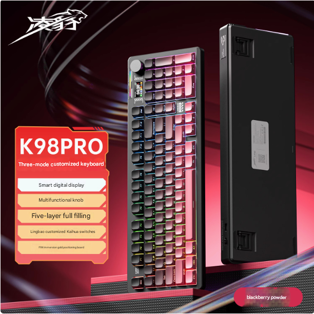 Bàn Phím Cơ Fullsize Rút Gọn - Lingbao K98 Pro - 3 Mode - RGB - Mạch Xuôi - Màn TFT + Núm Xoay