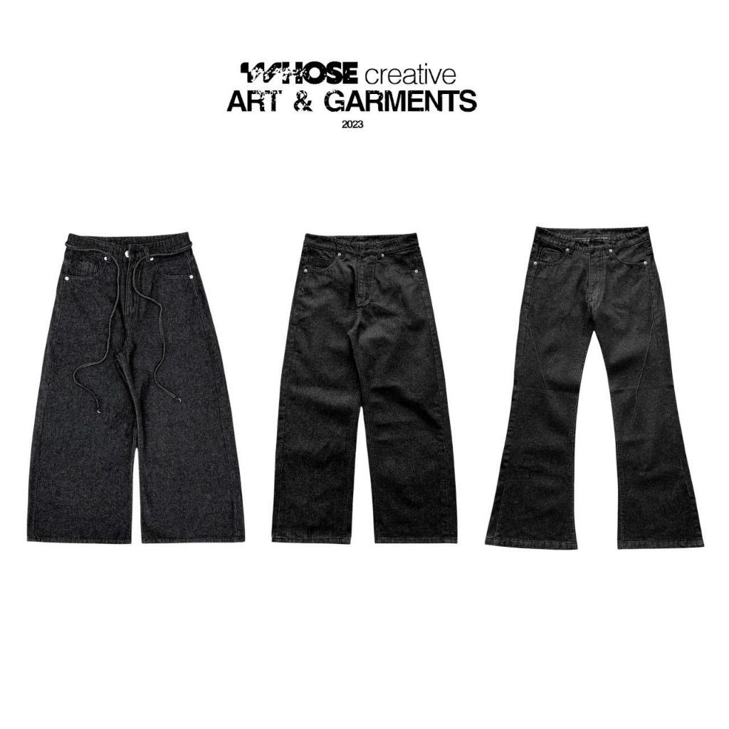 COMBO WIDE FLARED RAW BLACK JEANS WHOSE - Quần Jeans ống đứng và ống loe unisex nam nữ Whose stuido | BigBuy360 - bigbuy360.vn
