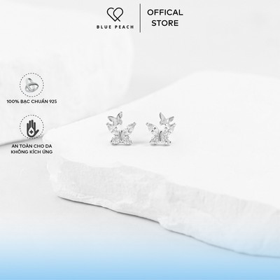 Khuyên Tai Bạc 925 Blue Peach KT Butterfly Cánh Đá - WG KT783
