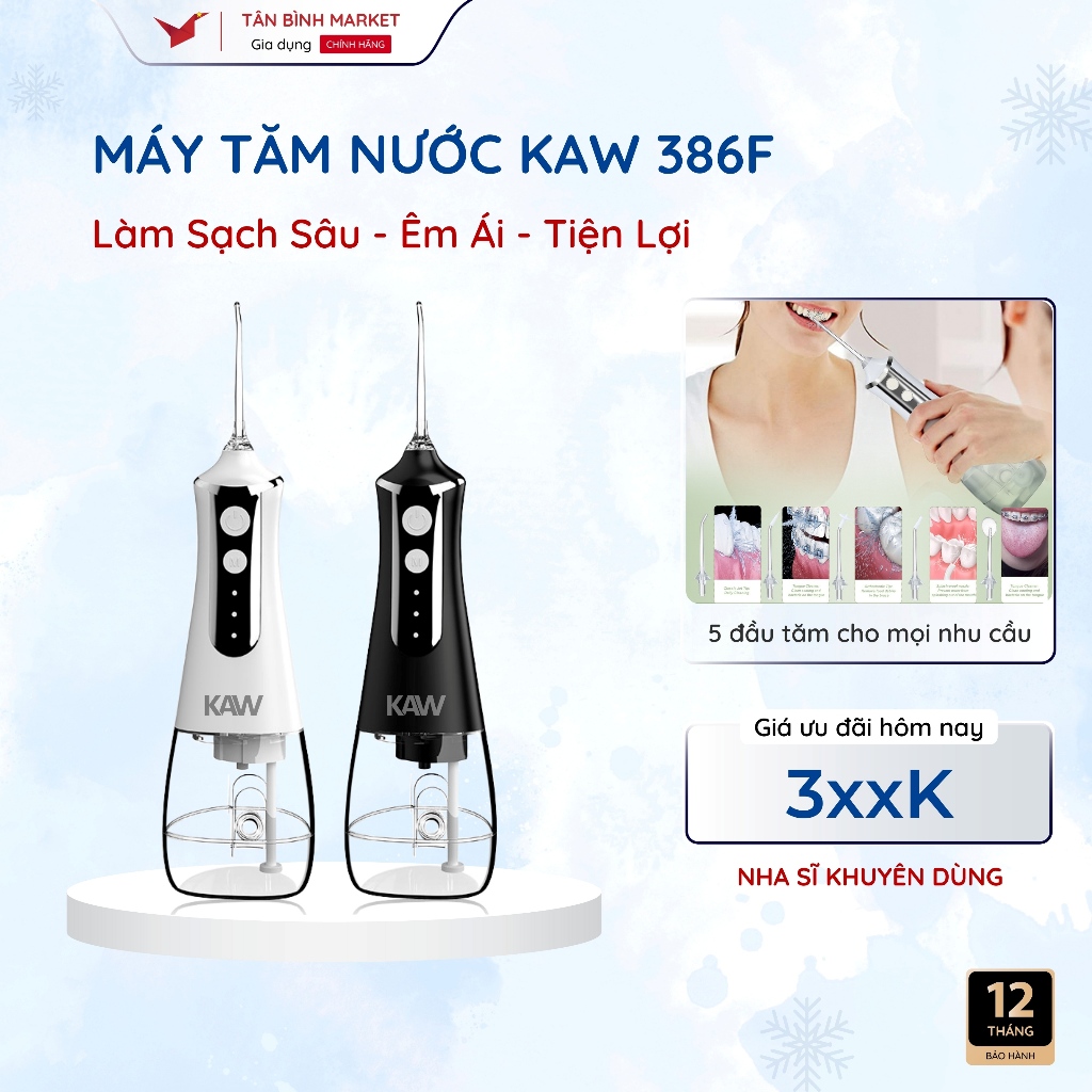 Tăm Nước KAW Cao Cấp – Vệ Sinh Răng Miệng Sạch Sâu, Công Nghệ Sóng Âm, Pin Dung Lượng Lớn, Thiết Kế Tiện Lợi