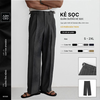 Quần ống suông rộng kẻ sọc nam ARMCEO sidetab hack dáng che khuyết điểm cao cấp 4 phân loại màu-AD01