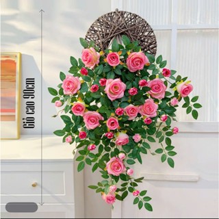 Giỏ Hoa Hồng treo tường, hoa trang trí, giỏ hoa giả decor bức tường, trang trí nhà cửa