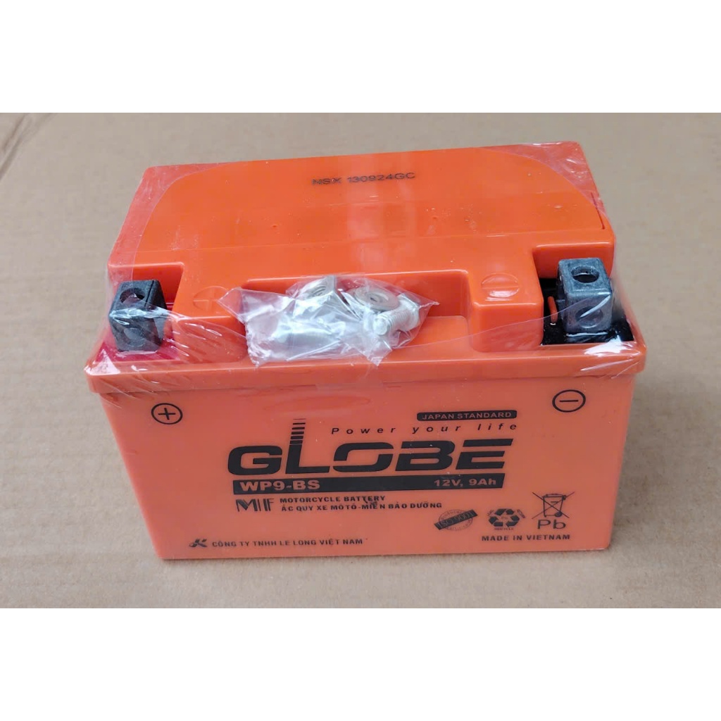 Bình ắc quy Globe 12V-9AH WP9-BS ắc quy khô 9A dùng cho cho xe Spacy , Attila , Excel và xe phân khố